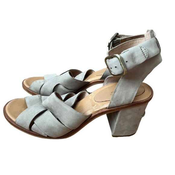 UGG Sandra Taupe Nubuck Heeled Ankle Strap Sandals Size 11 - Picture 2 of 7